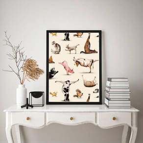 Quadro Decorativo Animais Fazendo Yoga 24X18Cm - Com Vidro