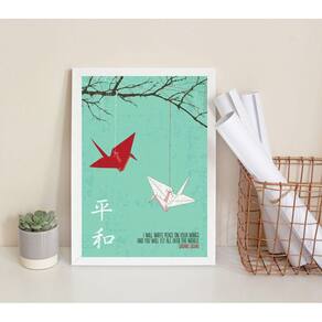 Quadro Decorativo Japonês Tsurus 24X18Cm - Com Vidro