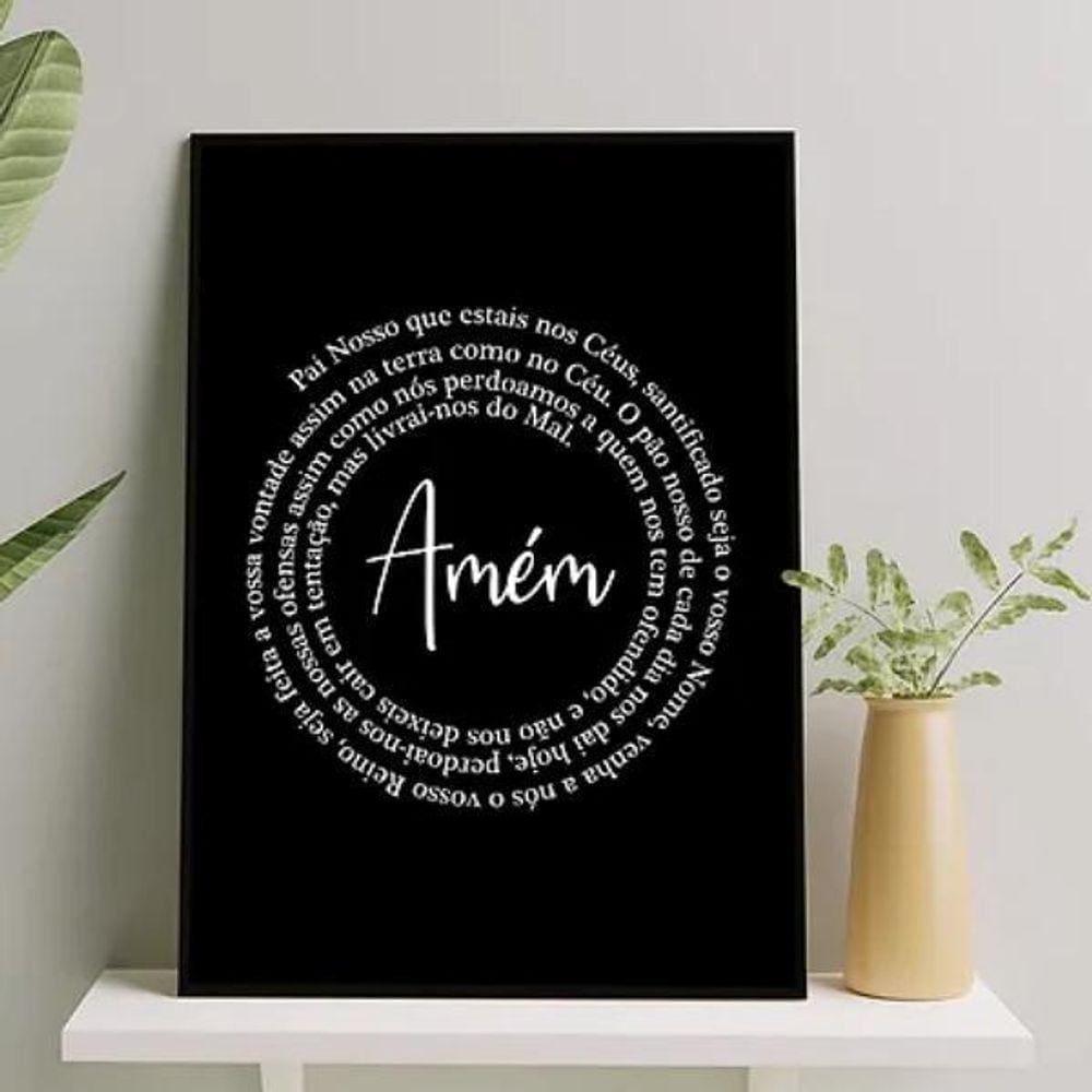 Quadro Oração Pai Nosso Espiral Preto E Branco 24X18Cm Vidro