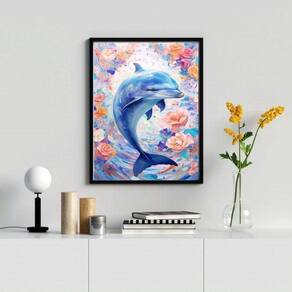 Quadro Decorativo Golfinho Floral 33X24Cm - Com Vidro