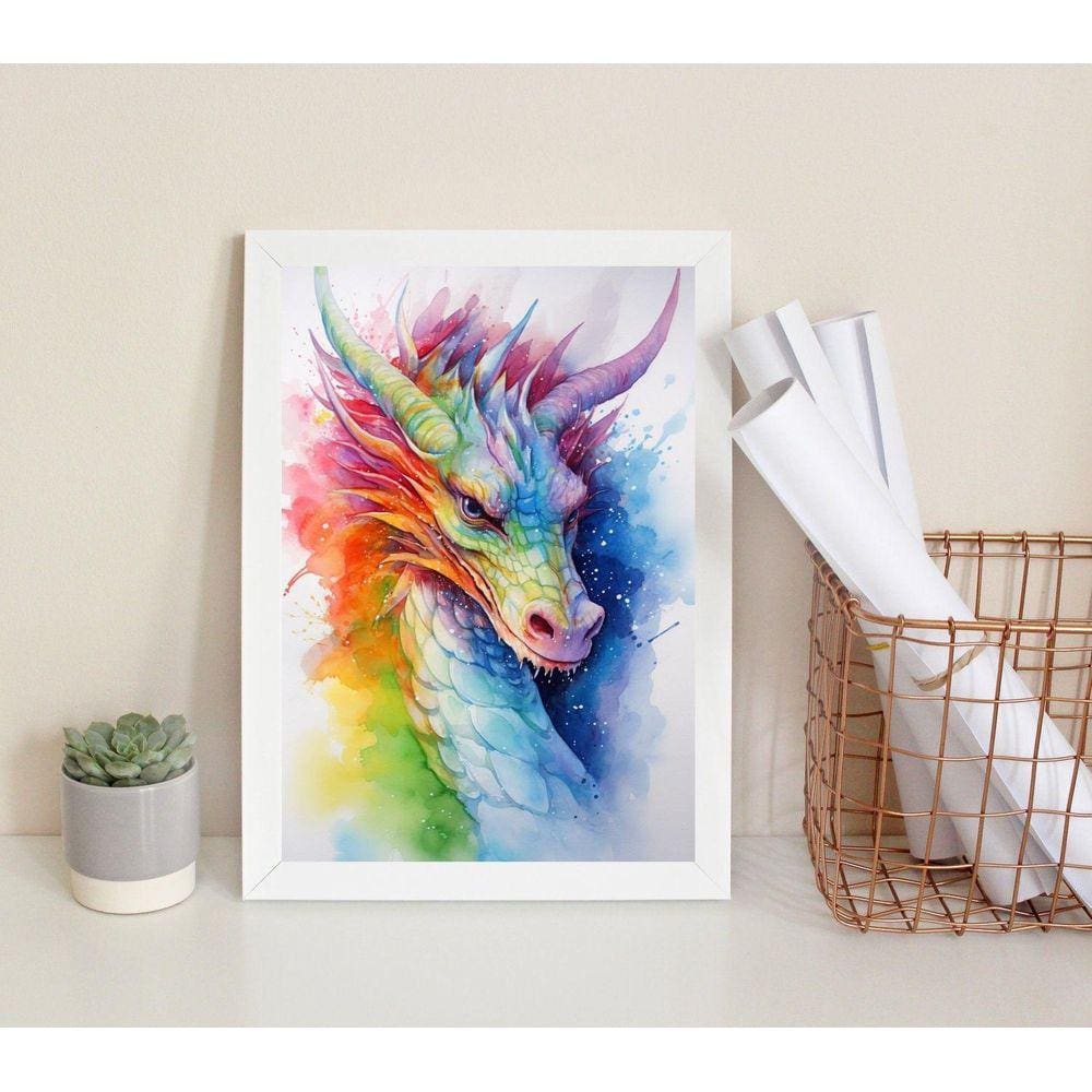 Quadro Decorativo Dragão Colorido Aquarela 24X18Cm