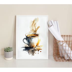 Quadro Decorativo Aquarela Café 33X24Cm - Com Vidro