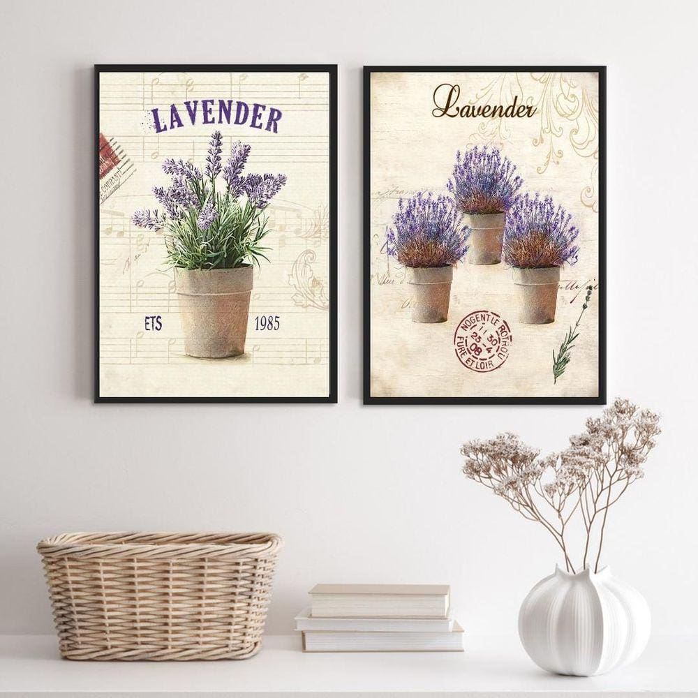 Kit 2 Quadros Decorativos Vasinhos Lavanda 33X24Cm - Vidro