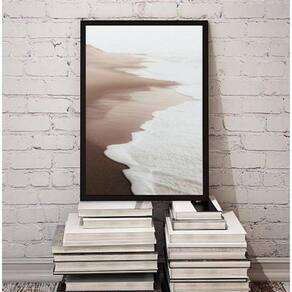 Quadro Fotografia Branca Bege Marrom Praia Mar 24X18Cm Vidro