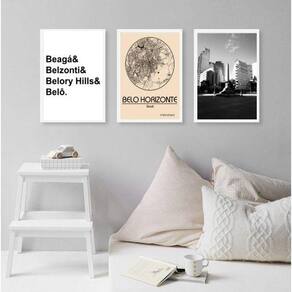 Kit 3 Quadros Decorativos Belo Horizonte-Mapa Cidade 33X24Cm