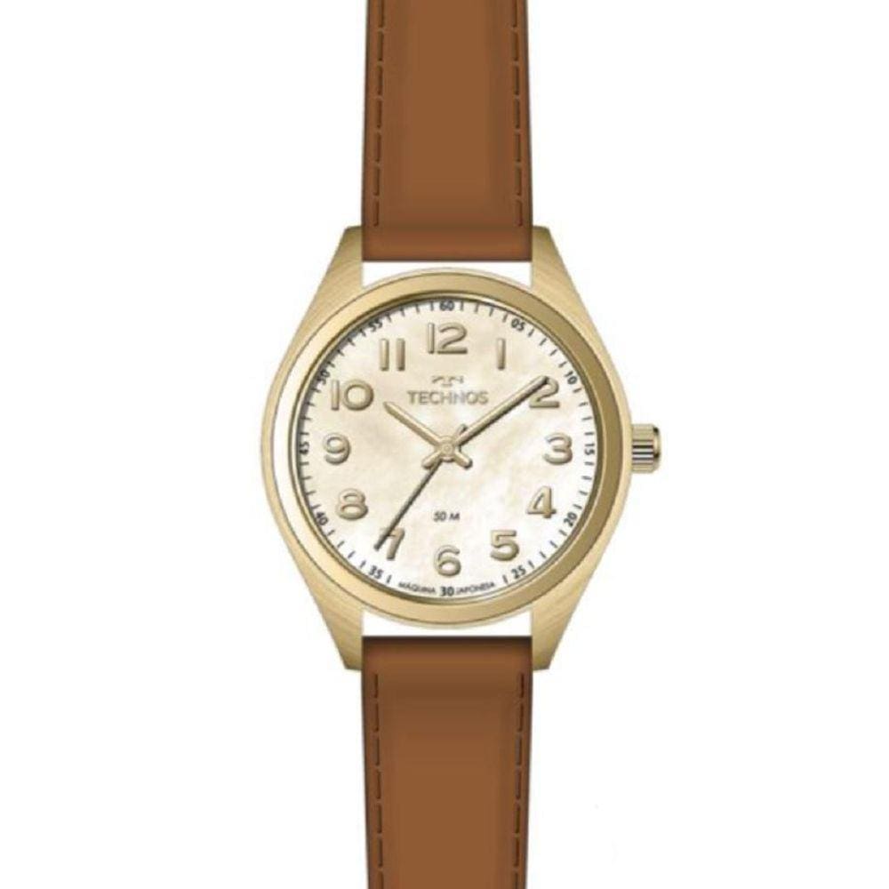 Relogio Technos Feminino Dourado De Couro Numeros 2036Msa/0X