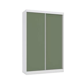 Guarda Roupa Solteiro 2 Portas de Correr e 2 Gavetas N571 Branco/Verde Oliva - Kappesberg