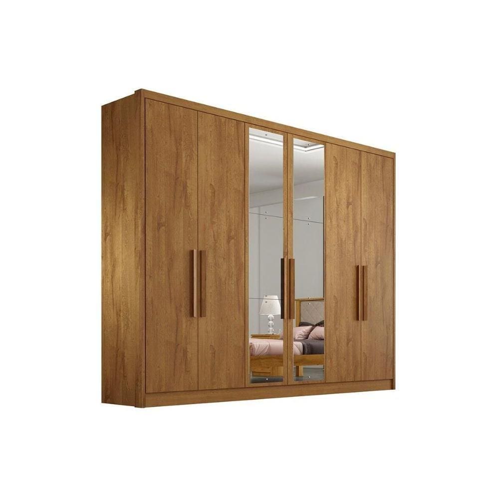 Guarda Roupa Casal 6 Portas e 4 Gavetas c/ Espelho Rizon Plus Freijo Cumaru - Novo Horizonte