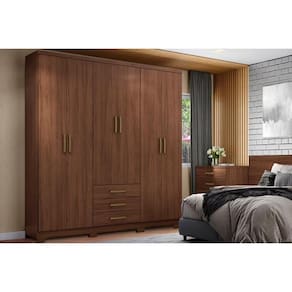 Guarda Roupa Casal 6 Portas e 3 Gavetas c/ Pés Caju DA136 Castanho - Henn