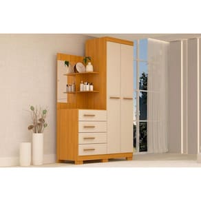 Guarda Roupa Solteiro 2 Portas e 4 Gavetas c/ Espelho Melissa Nature/Off White - ACP