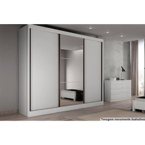Guarda Roupa Casal 3 Portas de Correr e 6 Gavetas c/ Espelho Natus Branco - Novo Horizonte