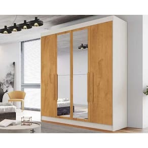 Guarda Roupa Solteiro 3 Gavetas e 4 Portas c/2 Espelho Nantes Off White/Peroba - Europa
