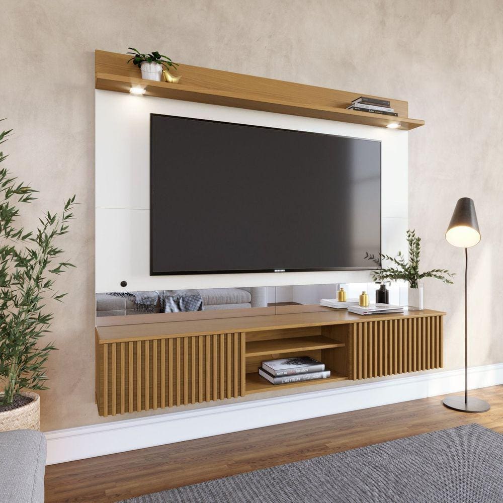 Painel para Tv até 65 Polegadas Ripado e Led Azaléia Cabecasa Madeiramadeira Freijó/Off White Matte