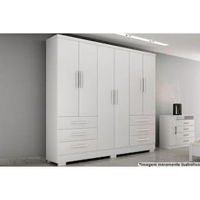 Guarda Roupa Solteiro 6 Portas e 6 Gavetas c/Pés Encant Branco - Novo Horizonte