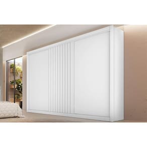 Guarda Roupa 3 Portas de Correr 1 Ripada e 6 Gavetas Vitória Branco Acetinado - Europa