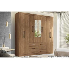 Guarda Roupa Casal 8 Portas e 6 Gavetas c/ Espelho Liverpool Jatoba - Santos Andirá