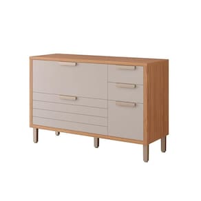 Módulo Cozinha MGM Eloise Balcão c/4 Gavetas e 1 Porta Basculante Riscada c/Tampo 120 cm Freijo/Off White-MGM