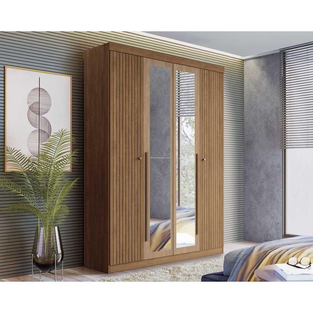 Guarda Roupa Solteiro 4 Portas e 2 Gavetas c/ Espelho Buriti Jatoba - Santos Andirá