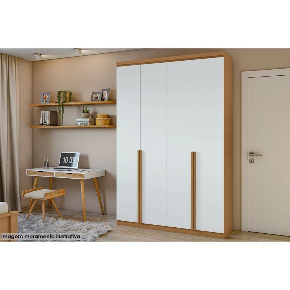 Guarda Roupa 4 Portas e 2 Gavetas c/ Pés Alonzo Amêndoa/Branco - Lopas