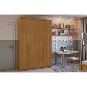 Guarda Roupa Solteiro 4 Portas e 2 Gavetas Alonzo Plus Rovere/Amêndoa - Lopas