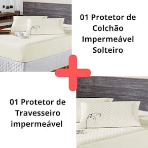 Kit Protetor Colchão Solteiro + Capa Travesseiro Impermeável