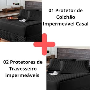 Kit Protetor Colchão Impermeável Casal +2 Capas Travesseiro