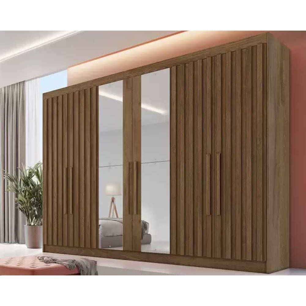Guarda Roupa 6 Portas c/ 4 Ripadas e 6 Gavetas c/2 Espelhos Potente Braúna - Europa