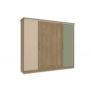 Guarda Roupa 4 Portas N565 de Correr e 4 Gavetas Nogueira/Macadamia/Verde Oliva - Kappesberg