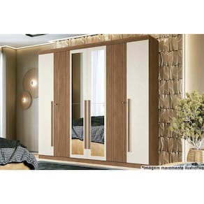 Guarda Roupa 6 Portas e 4 Gavetas c/ Espelho Buriti jatoba/Areia - Santos Andirá