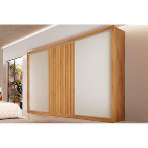 Guarda Roupa Casal Vitória c/6 Gavetas e 3 Portas de Correr Ripada Peroba/Off White/Peroba - Europa