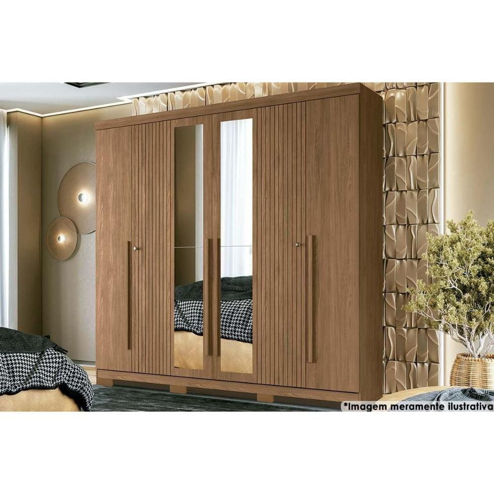 Guarda Roupa 6 Portas e 4 Gavetas c/ Espelho e Pés Buriti Jatoba - Santos Andirá