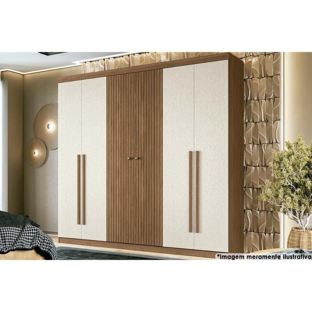 Guarda Roupa Casal 6 Portas e 4 Gavetas Buriti jatoba/Areia - Santos Andirá
