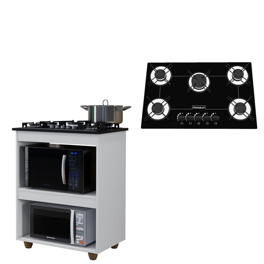 Kit Balcão Cooktop Turim com Fogão Cooktop 5 Bocas Chamalux