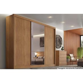 Guarda Roupa Casal 3 Portas de Correr e 6 Gavetas c/ Espelho Natus Freijo Cumaru - Novo Horizonte