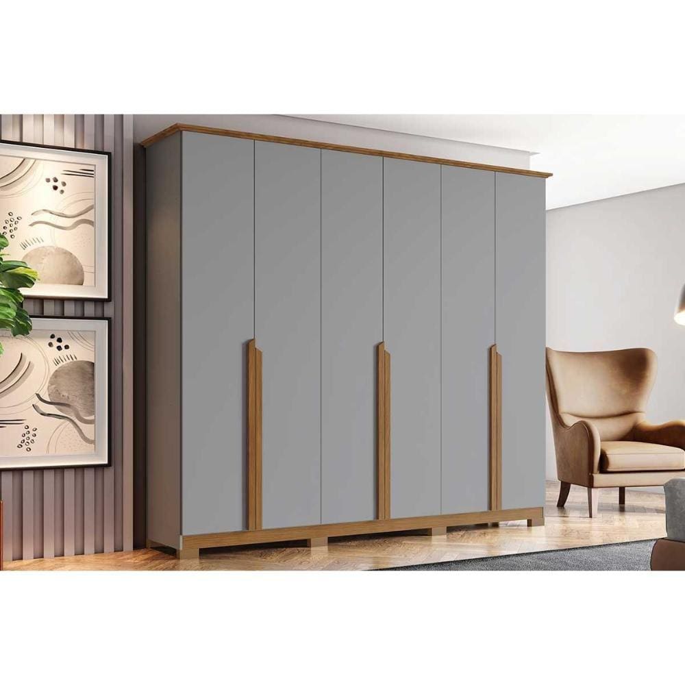 Guarda Roupa 6 Portas e 6 Gavetas Andréas c/ Pés Cinza/Nature - Henn