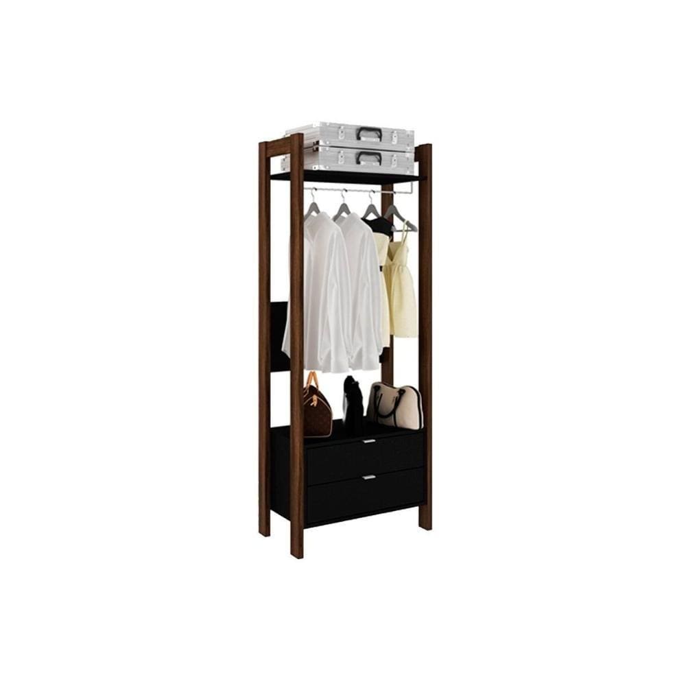 Guarda Roupa Closet Modulado AZ1011 c/ 2 Gavetas e 1 Prateleira cor Preto/Nogal - Tecno Mobili
