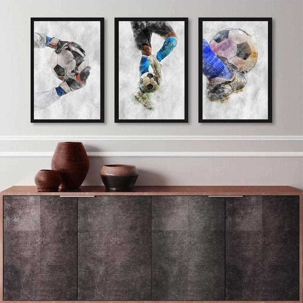 Kit 3 Quadros Decorativos Aquarela Futebol 24X18Cm - Vidro
