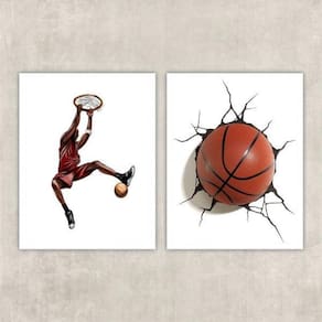 Kit 2 Quadros Decorativos Basquete Tridimensional 45X34Cm