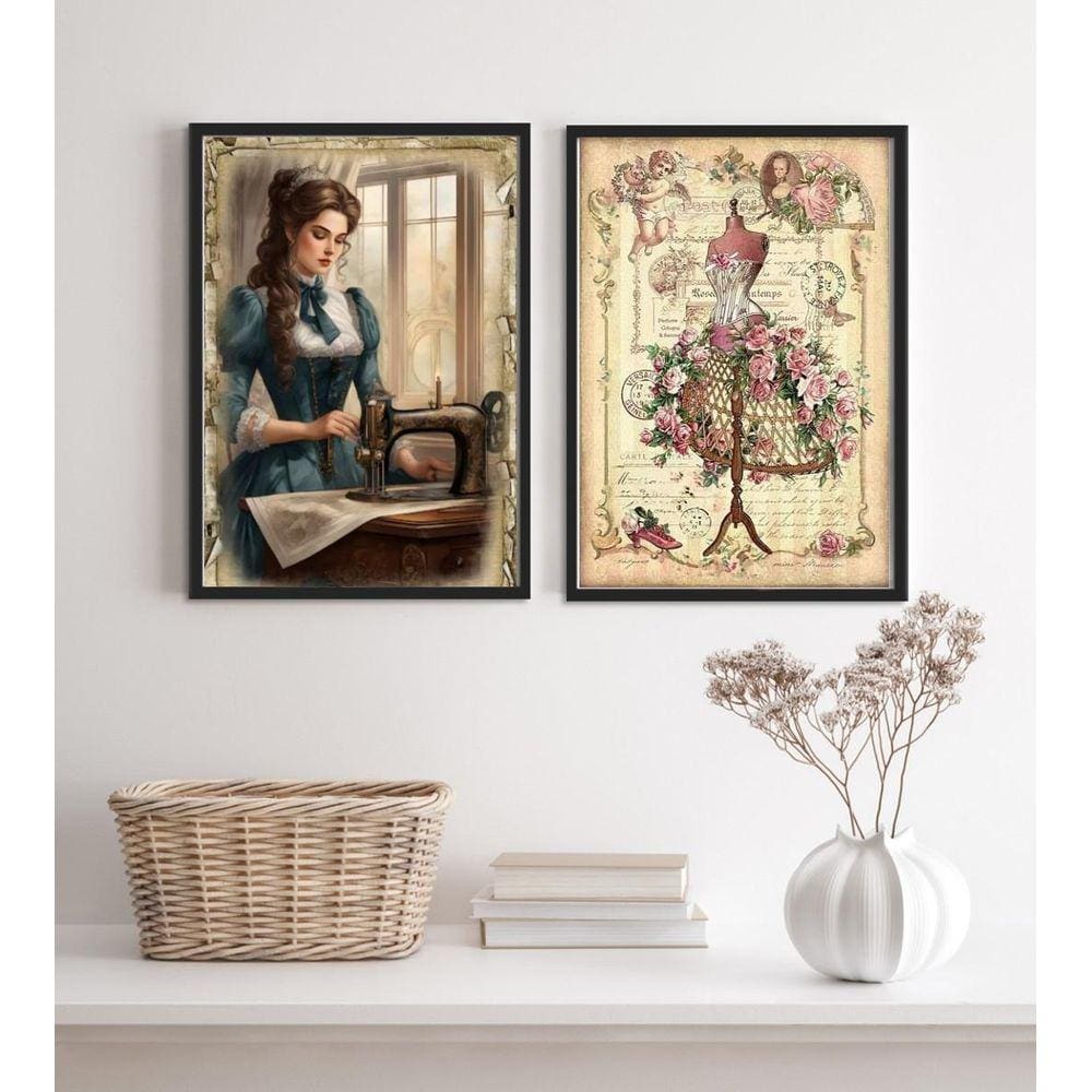 Kit 2 Quadros Vintage Atelier De Costura 45X34Cm