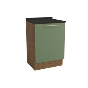 Balcão de Cozinha Modulado Botanic M629 1 Porta c/Tampo 60cm Nogueira/Oliva/Preto Brilho - Kappesberg