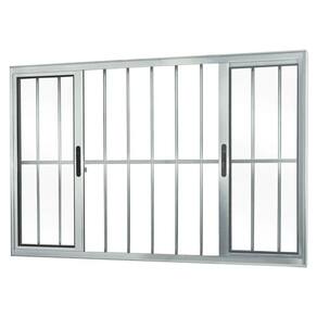 Janela 4 folhas 1,00x1,00 com grade no alumínio brilhante