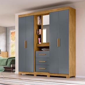 Guarda Roupa Casal 4 portas com espelho e 3 gavetas Eldorado
