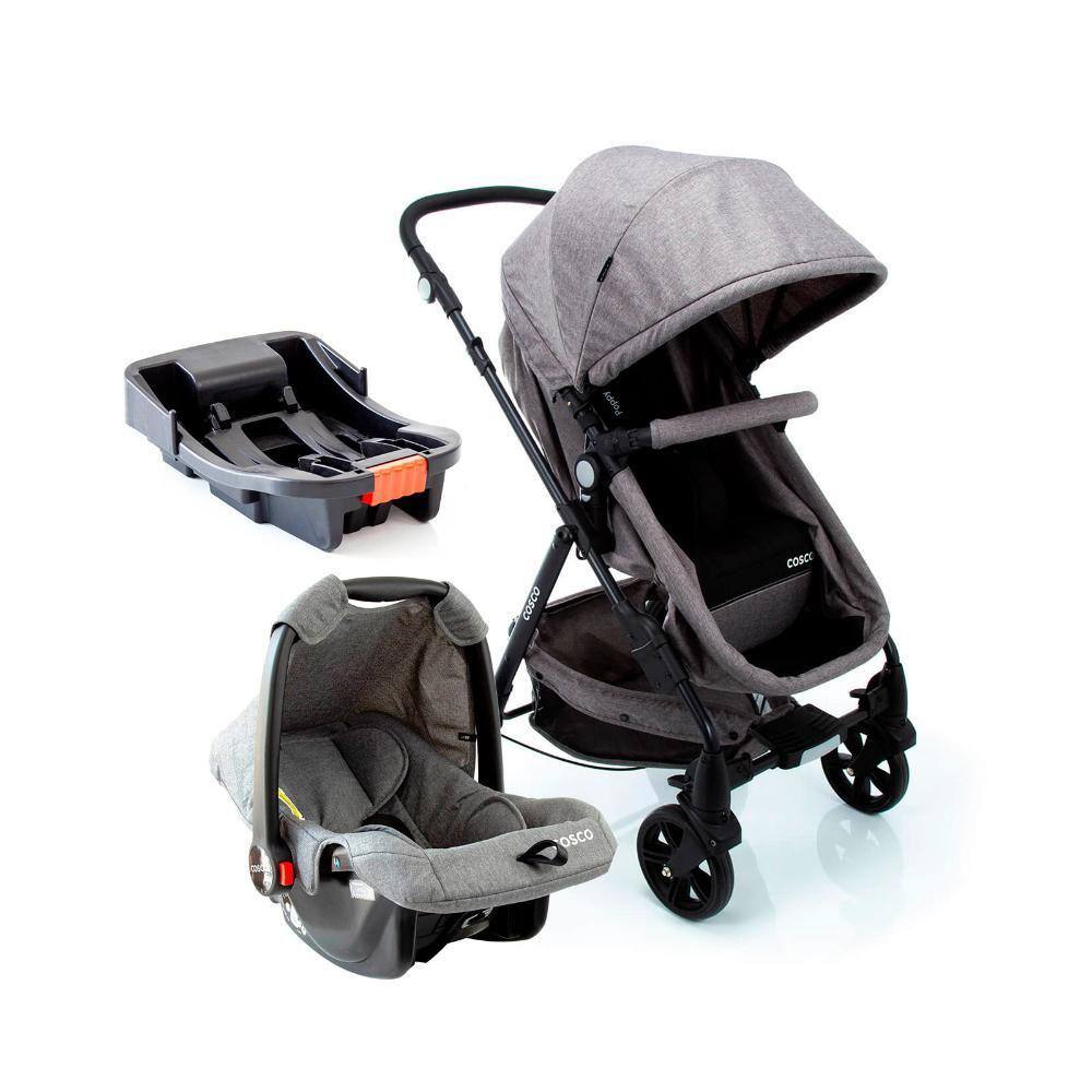 Carrinho de Bebe Cosco Bebê Conforto Poppy Trio Cinza Cax33348