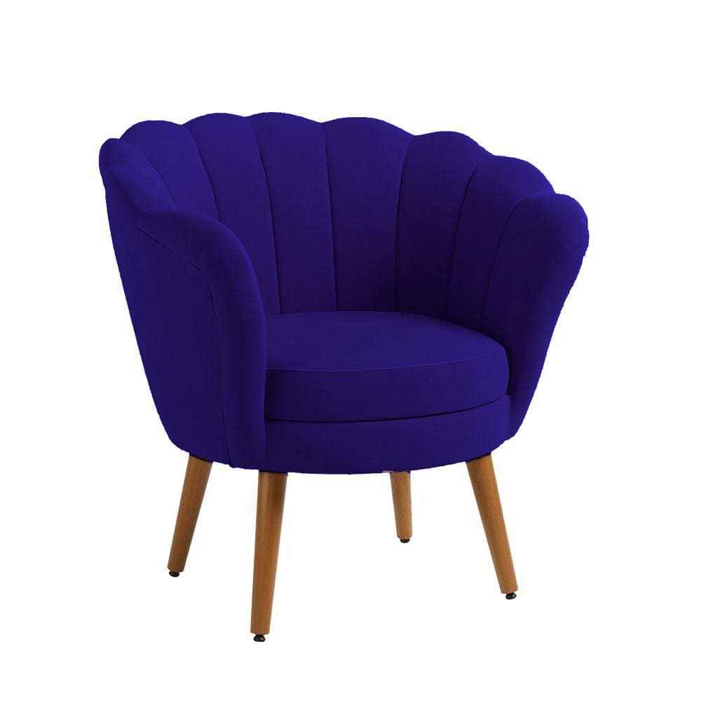 Poltrona Decorativa Pétala Pés Palito Sued Azul Marinho - Kimi Design
