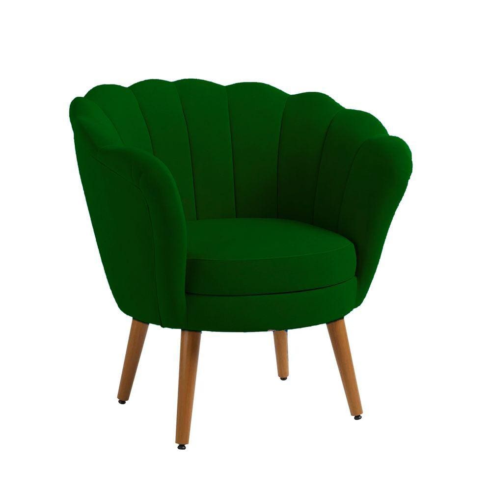 Poltrona Decorativa Pétala Pés Palito Sued Verde Musgo