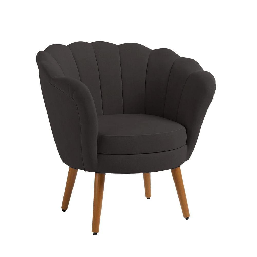 Poltrona Decorativa Pétala Pés Palito Sued Grafite Pés Palito - Kimi Design