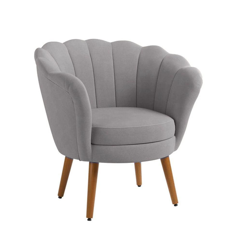 Poltrona Decorativa Pétala Pés Palito Sued Cinza Claro Pés Palito - Kimi Design
