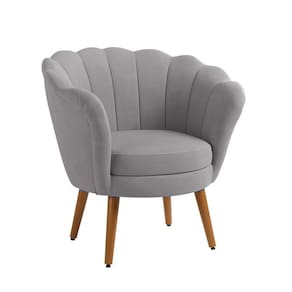 Poltrona Decorativa Pétala Pés Palito Sued Cinza Claro Pés Palito - Kimi Design