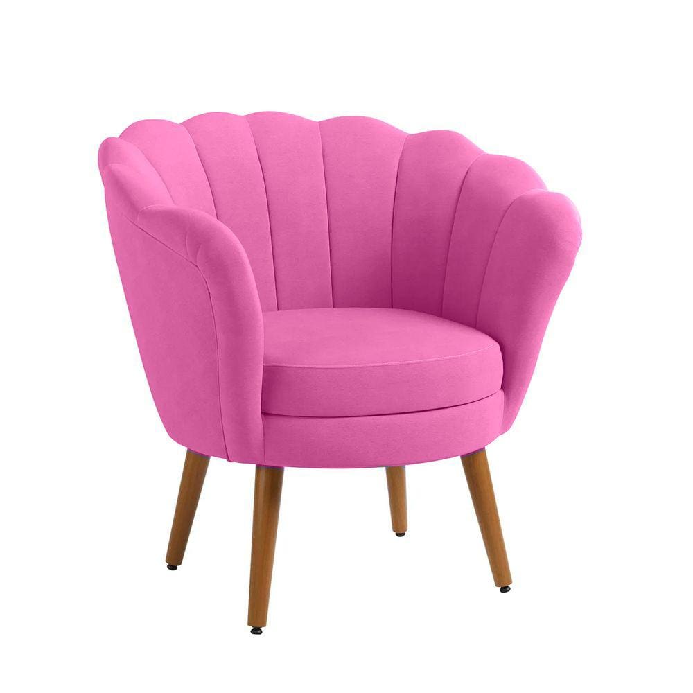 Poltrona Decorativa Pétala Pés Palito Sued Rose Pés Palito - Kimi Design