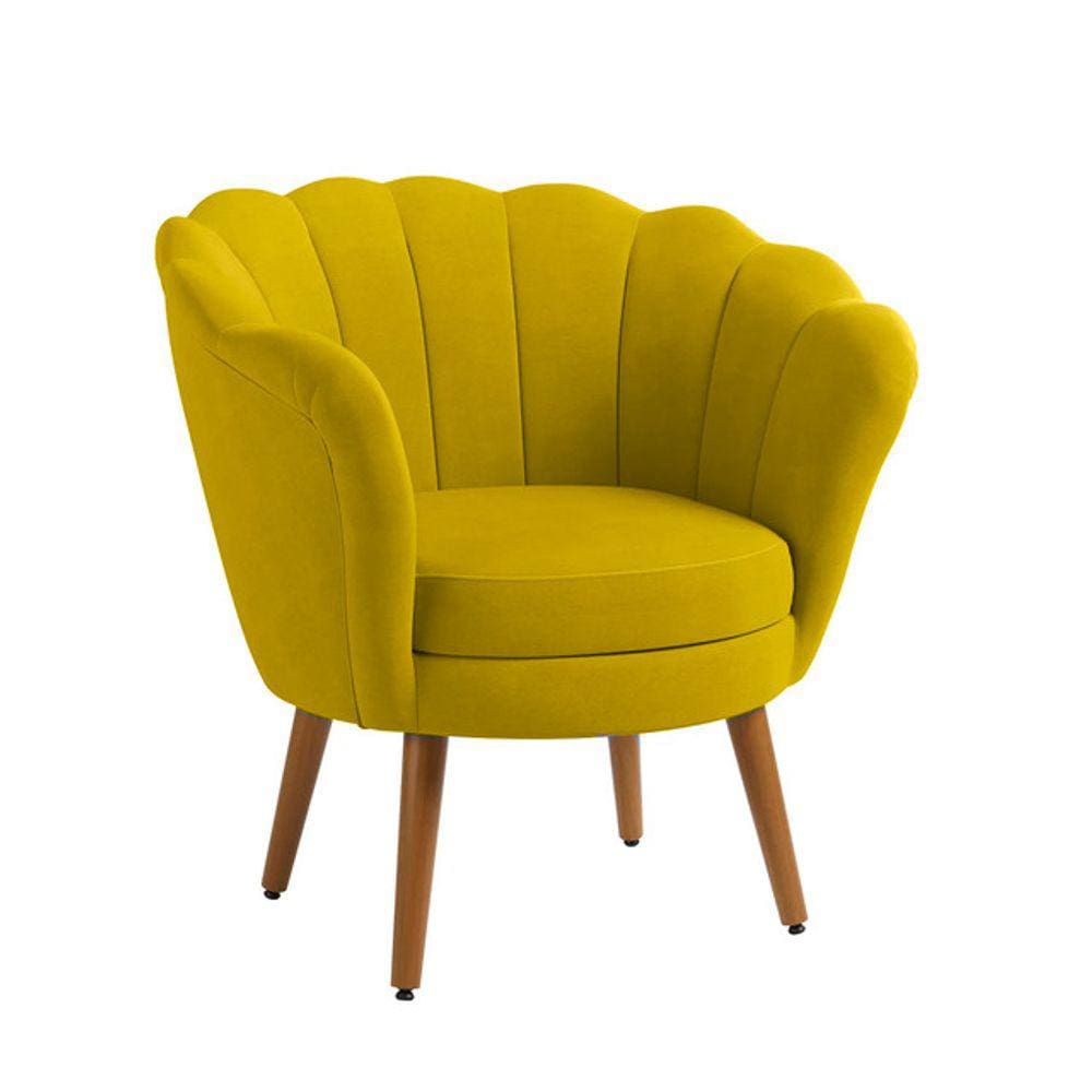 Poltrona Decorativa Pétala Pés Palito Sued Amarelo Pés Palito - Kimi Design